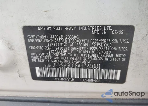 2010 Subaru Forester 2.5X Premium z USA, uszkodzony, nr VIN JF2SH6CC8AH724081